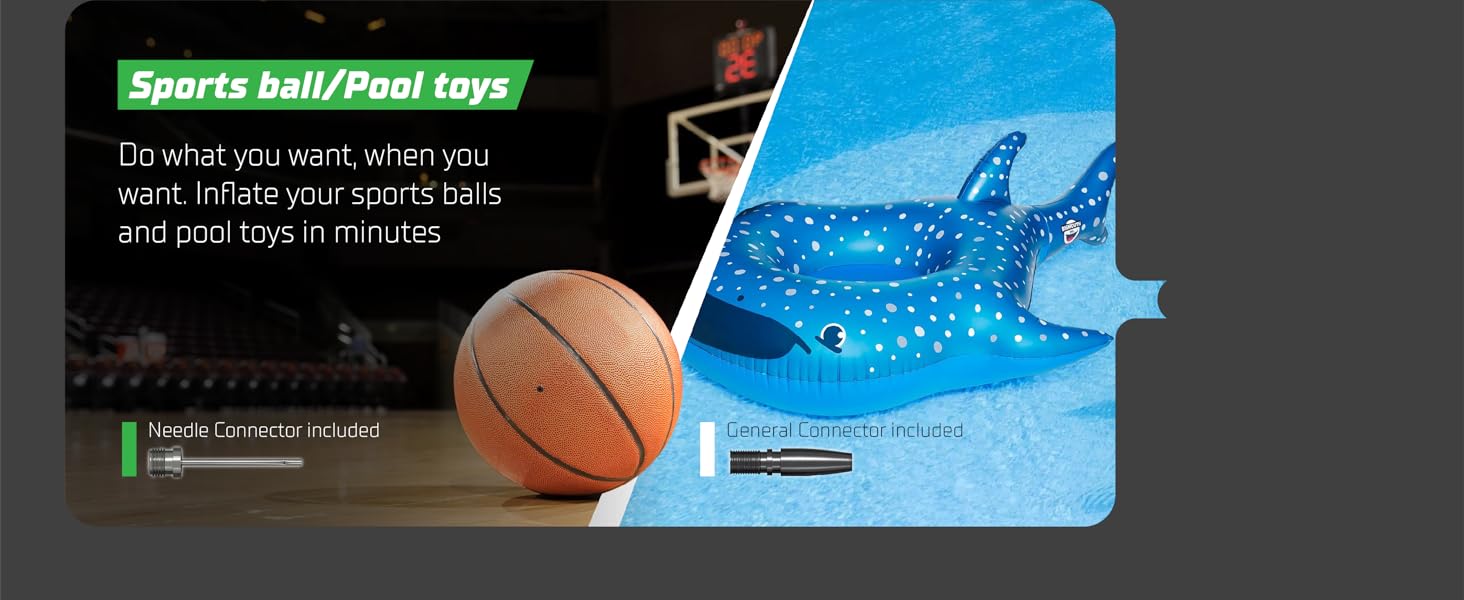 Compact wheel & tire air compressors & inflators shown filling car tire with PSI reading