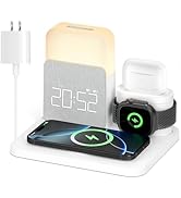 Alarm Clock with Wireless Charger for Bedrooms, 6 in 1 Wireless Charging Station, Magnetic Charge...