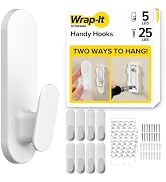 Wrap-It Storage Handy Hooks - The Ian Large 8 Pack (White) | Dual Option Wall Mount or Removable ...