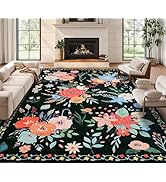 Washable Rugs 5x7 Boho Floral Non Slip Foldable Non-Shedding Soft Low Pile Carpet for Dining Room...