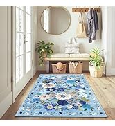 Floral Machine Washable Rug, 3x5 Rug Non Slip Soft Bedroom Rugs for Entryway Dorm, Ultra-Thin Rug...