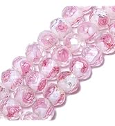 NITOPUPU 7.5×10mm 50pcs White Pink Flower Faceted Lampwork Glass Beads for Jewelry Making, Flat R...