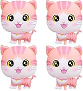 4Pcs Cat Foil Balloons Cute Kitty Helium Mylar Balloons for Kitten Pet Cat Theme Birthday Party D...