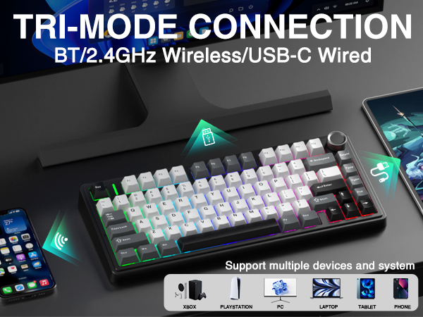 Wireless Gaming Keyboard AULA F75 HE gaming wireless keyboard Bluetooth