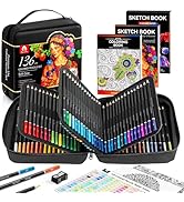 136 PCS Colored Pencils Set for Adult Coloring Books, 120 Colored Pencils with Sketchbook, Colori...