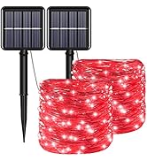 YAOZHOU Red Solar Christmas String Lights Outdoor Waterproof, 2Pack Total 200Led 8 Modes Copper F...
