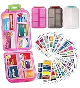Pill Organizer with Medicine Labels, Travel Daily Pill Container, Mini Medication Organizer, 7-Da...