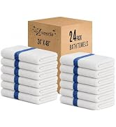 ZUPERIA Stripe Bath Towels Bulk 24 Pack (24 x 48 Inches) - 100% Cotton Economy Light Weight Towel...