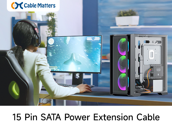 15 Pin SATA Power Extension Cable