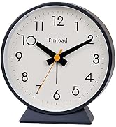 Tinload 4.5" Battery Operated Antique Retro Analog Alarm Clock, Small Silent Bedside Desk Clock,L...