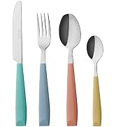 EXZACT 24-Piece Flatware Set for 6 – Mixed Colored Stainless Steel Cutlery with Wide Plastic Hand...