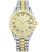 Avaner Stainless Steel Iced Out Watch, Rhinestone Gold Watch, Roman Numerals Analog Quartz Dress ...