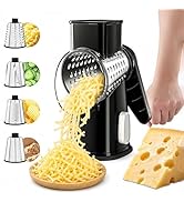 VEKAYA Rotary Cheese Grater Hand Crank with 4 Interchangeable Stainless Steel Blades, Large Manua...