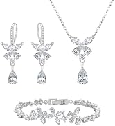 BriLove Wedding Jewelry Set for Women Bracelet Necklace Earrings Cubic Zirconia Bride Butterfly S...