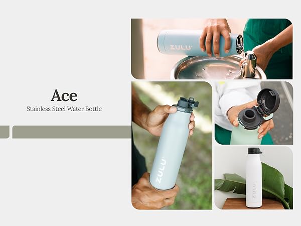 ZULU Ace stainless steel insulated water bottle with removable base for easy cleaning