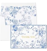 Crisky 50 Pack Blue Floral Thank you cards Gold Foil Greeting Notes Bulk with Envelopes for Birth...