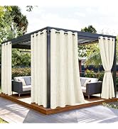 SpaceDresser Outdoor Curtains for Patio Waterproof, 2 Panels Non-See-Through Linen Curtains with ...