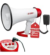 5 CORE 40W Megaphone Bullhorn Cheer Bull Horn Speaker Rechargeable Megaphono 1000 Yard Range Sire...