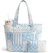 Bagstellar Quilted Tote Bag for Women, Puffer Cotton Zip Laptop Work Tote Purses Handbag for Teac...