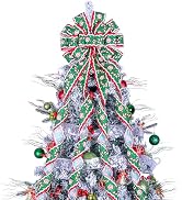 Christmas Tree Topper Wreath Bow Large Green Christmas Bow Tree Topper 52"x13" Red and Green Cane...