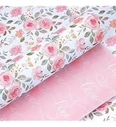 Yarcony Pink Floral Wrapping Paper, Pastel Rose Flower Gift Wrap, Valentines Love Wrapping Paper ...