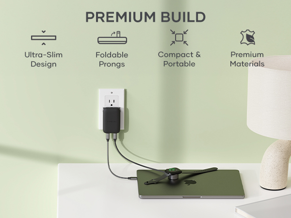 Satechi OntheGo 67W Wall Charger, GaN USB C Travel Charger with 2 USB-C PD Fast Charging Ports