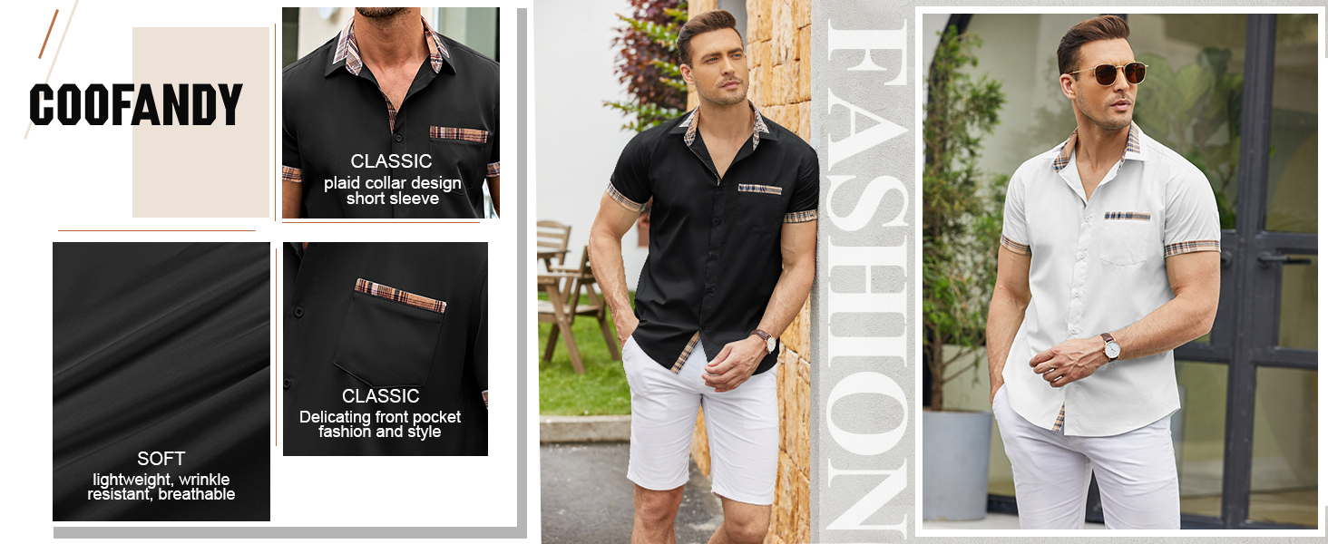COOFANDY Men's Cotton Beach Shirt Short Sleeve Casual Button Down Shirts