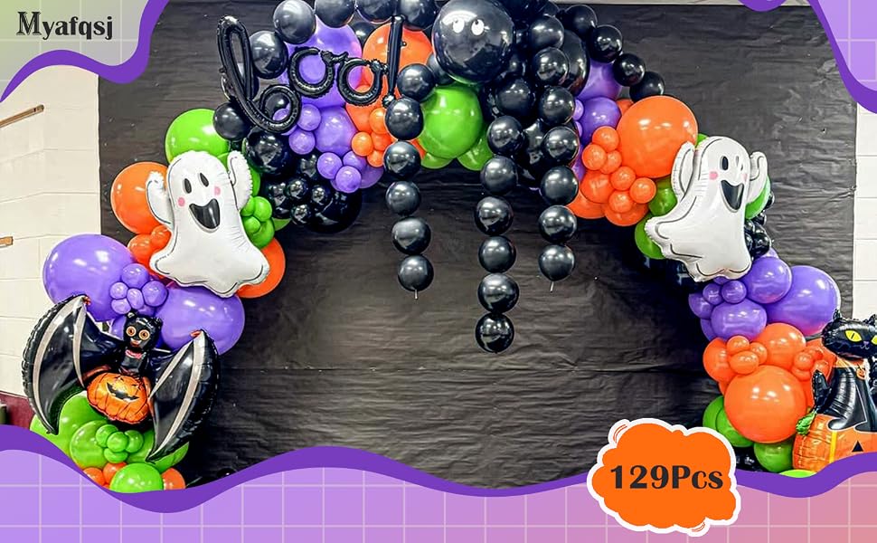 black orange purple green balloons