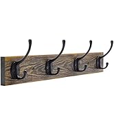 IBosins Wall Mounted Coat Rack, Entryway Hanging , Metal Wood Rack with 4 Black Literary Rustic H...
