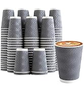 Clawsoff Coffee Cups 12 oz 120 Pack, Corrugated Insulated Ripple Wall Disposable Paper Coffee Cup...