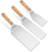 HOTEC Metal Flat Spatula Set Stainless Steel Barbeque Turner Griddle Scraper BBQ Tool , set of 3