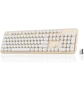 Wireless Bluetooth Keyboard, Colorful Round Keycaps (White Milk-Tea) | 104-Key Full-Size, 2.4G/Bl...
