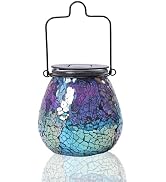 Afirst Mosaic Solar Lanterns Outdoor - Glass Hanging Solar Lights Hollow Out Waterproof Table Lam...
