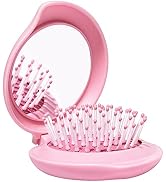 Arthaxi Travel Hair Brush with Mirror for Purse/Backpack, Mini Folding Hair Brush and Kawaii Pink...
