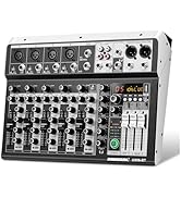 6 Channel Audio Interface Sound Board Mixing Console 16-Bit DSP DJ Mixer Audio Reverb Effect +48V...