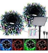 Hozplex 118Ft Solar String Lights Outdoor Waterproof, 18 Colors Changing 300 LED Christmas Lights...