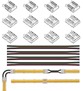 BTF-LIGHTING COB 10mm 0.39in Width Transparent Connector Kit 8pcs Strip to Wire 4pcs Gapless Sold...