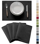 Demetex Halloween Black Placemsts Set of 4 Stain Resistant Cloth Place Mats Heat Resistant Linen ...