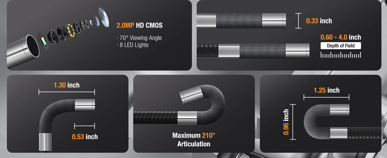 2 way articulating borescope inspection camera with light
