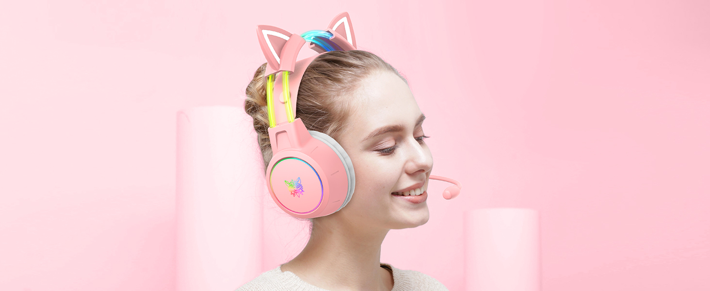 Pink Headset for Listening to Music