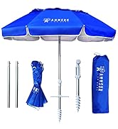 AMMSUN 6ft Folded Portable Travel Beach Umbrella with Sand Anchor Tilt Air vent UPF 50+UV Protect...