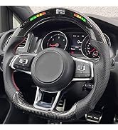 Qiilu LED Steering Wheel, Carbon Fiber Racing Steering Wheel Flat Bottom D-Type Car Steering Whee...
