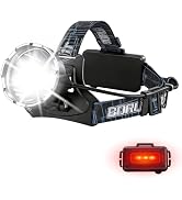 BORUIT Head Lamps LED Rechargeable - Super Bright 3 Modes Headlamp Battery Powered, 90° Adjustabl...