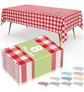 Smiry 8 Packs Gingham Disposable Table Cloth, 54 x 108 Inch Waterproof Plastic Tablecloth, Rectan...