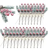 Christmas Floral Picks and Sprays, Pine Cones for Crafts, 20 Pack 8 Inch Christmas Flowers Picks,...