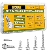 SVLING #10 Self Tapping Screws Assortment Kit 122PCS, Stainless Steel 410 Self Drilling Screws fo...