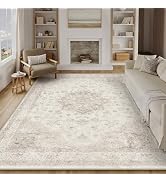 PureCozy Beige Area Rug 8x10 Washable Vintage Carpet for Living Room Bedroom Large Soft Retro Low...