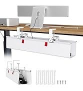 Univivi No Drill Under Desk Cable Management Tray, 28" Cord Organizer for Table, Clamp/Screw Moun...
