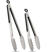 Hotec Stainless Steel Kitchen Tongs Set of 2 - 9" and 12", Locking Metal Food Tongs Non-Slip Grip