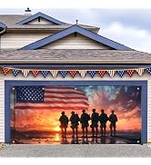 BlissYard Patriotic 4th July Garage Door Cover Banner 13x6ft Polyester | Soldier backdrop, holida...